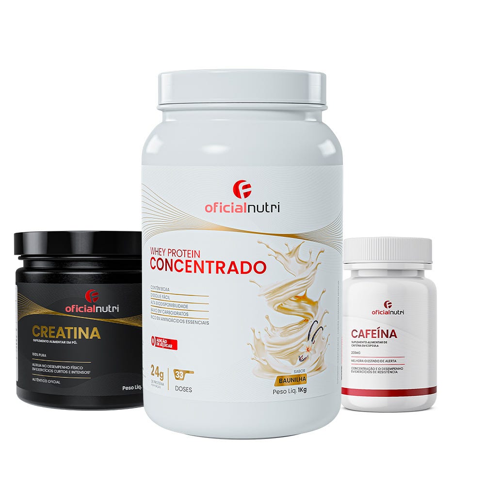 Combo Creatina 300g + Cafeína 200mg + Whey Protein Concentrado
