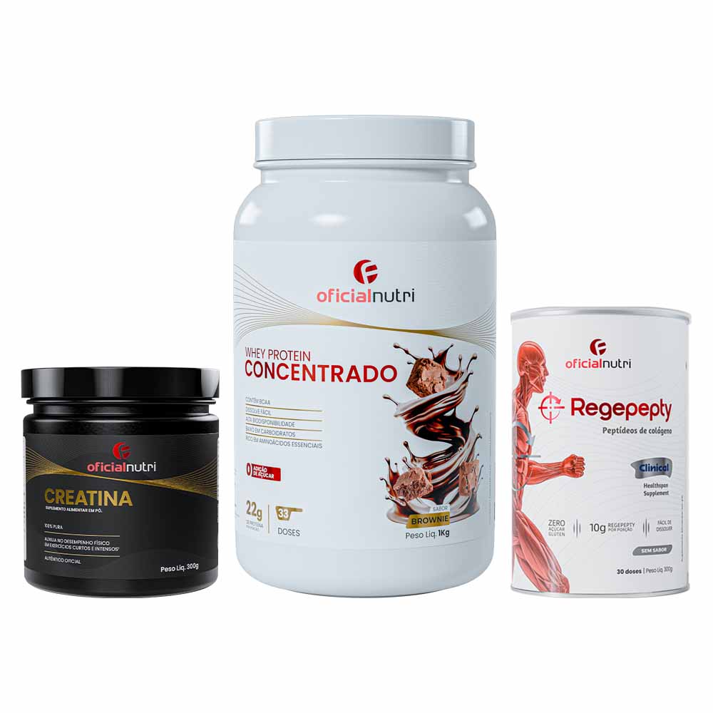 COMBO 5 - 1 Creatina 300G + 1 Regepepty Clinical Sem Sabor + 1 Whey Protein Concentrato Brownie