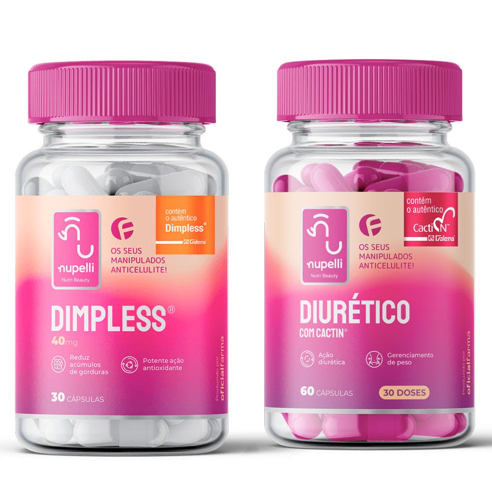 Dimpless&reg; 40Mg 30 C&aacute;psulas Com Selo de Autenticidade NUPELLI + Diur&eacute;tico Com Cactin 30 Doses NUPELLI