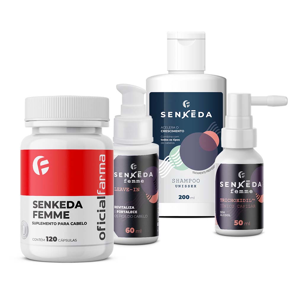 Senkeda Femme Suplemento, Shampoo, Leave-in e Trichoxidil