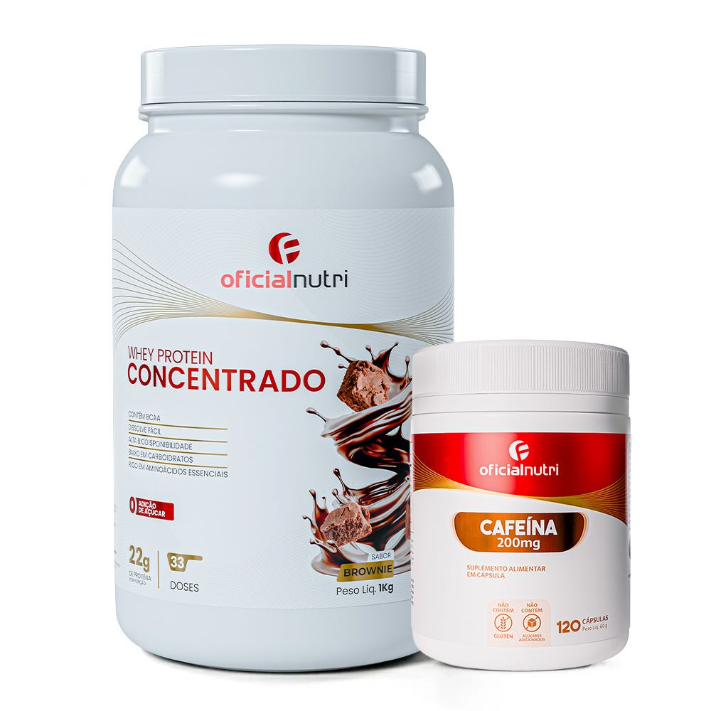 Combo 16 - Whey Protein Concentrado Brownie + Cafeína 200mg 120 Cápsulas