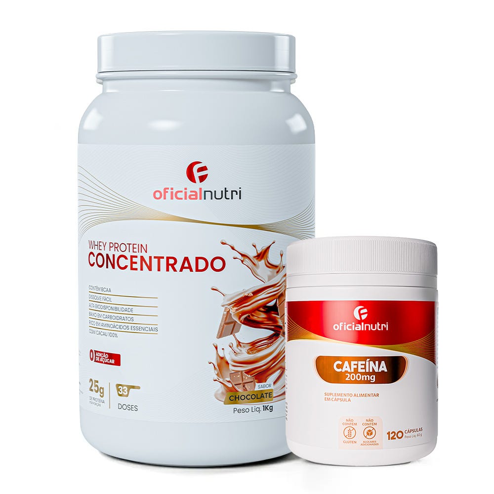 Combo 16 - Whey Protein Concentrado Chocolate + Cafeína 200mg 120 Cápsulas