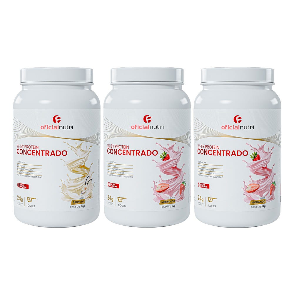 Combo 15 - Whey Protein Concentrado 2 Morango + 1 Baunilha