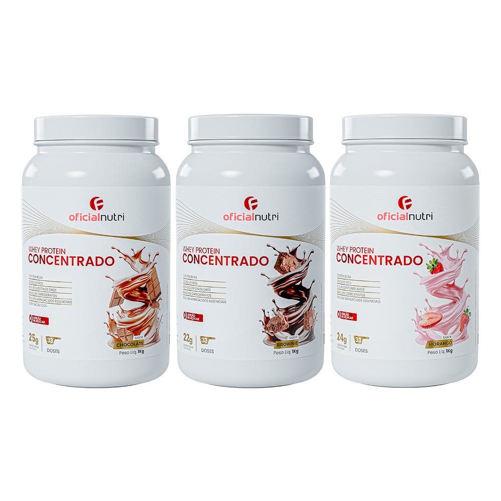 COMBO 14 - Whey Protein Concentrado 1 Morango + 1 Brownie + 1 Chocolate