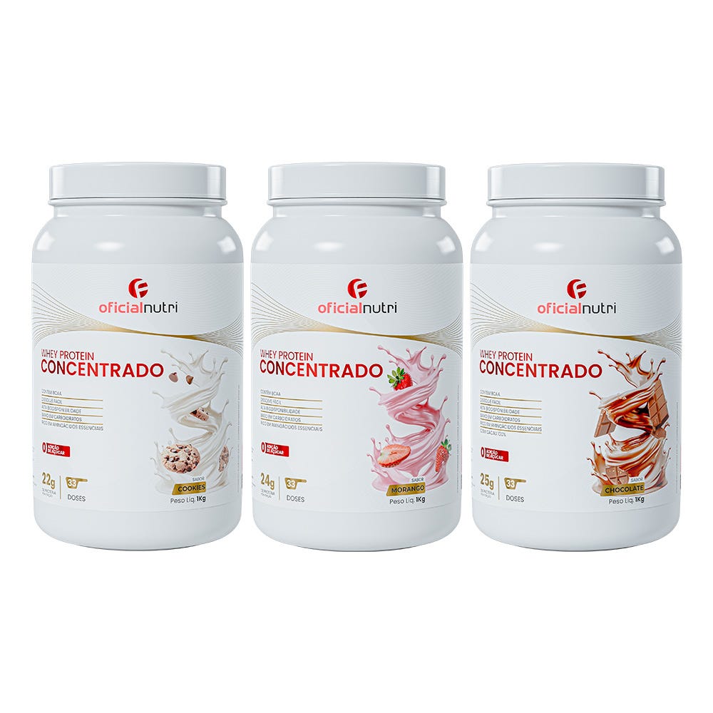 3 Whey Protein Concentrado 1kg - 3 Sabores Sortidos