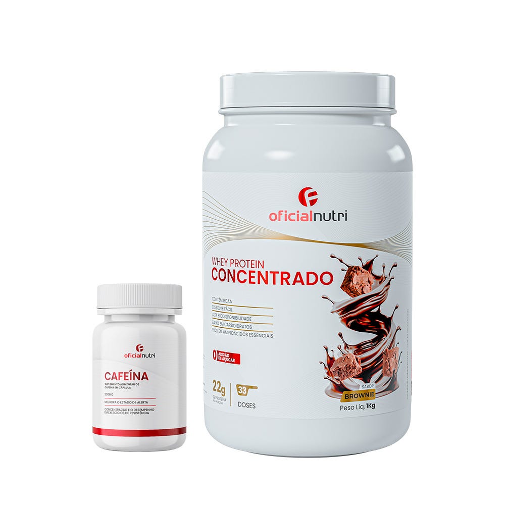 Combo 16 - Whey Protein Concentrado Brownie + Cafeína 200mg 120 Cápsulas